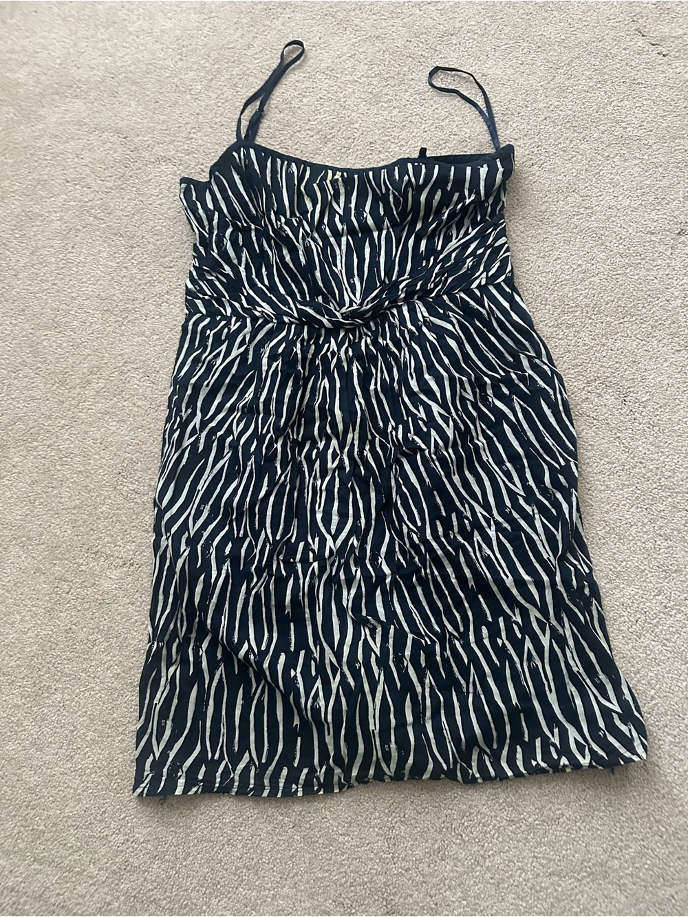 LOFT Black and White Printed Spaghetti Strap Dress